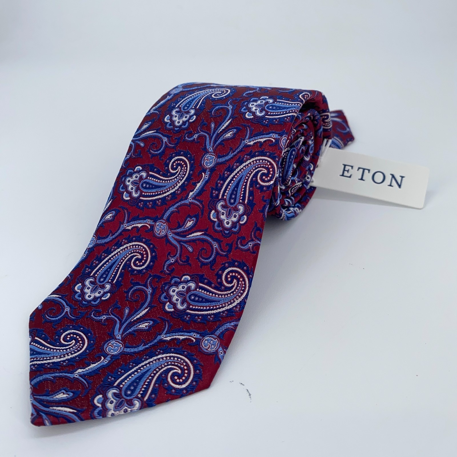 Eton Tie Men One Size Red Gray Paisley Silk Classic Fit Necktie England Made Nwt